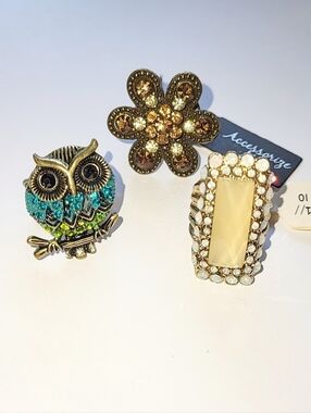 STRETCHY RING LOT - OWL, FLOWER, YELLOW STONE - ALL NWT
